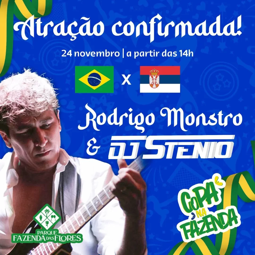 🇧🇷Copa na Fazenda  Nossa proposta é de entretenimento diferenciado, com qualidade gastronômica, segurança , uma experiência musical com shows , djs e o nosso maior atrativo um local surreal cercado por natureza e uma estrutura completa de bar , Televisores em diversos pontos com transmissão ao vivo da copa. Teremos a novidade uma área kids com monitores. Aguardem por um bom e velho rock in roll com @rodrigomonstrooficial !  ◼️Pontos de venda: . Bazar guri Good vibes Emporium Hering Parque Fazenda das flores  . @bardacopa18 @fazendadasfloresrestaurante